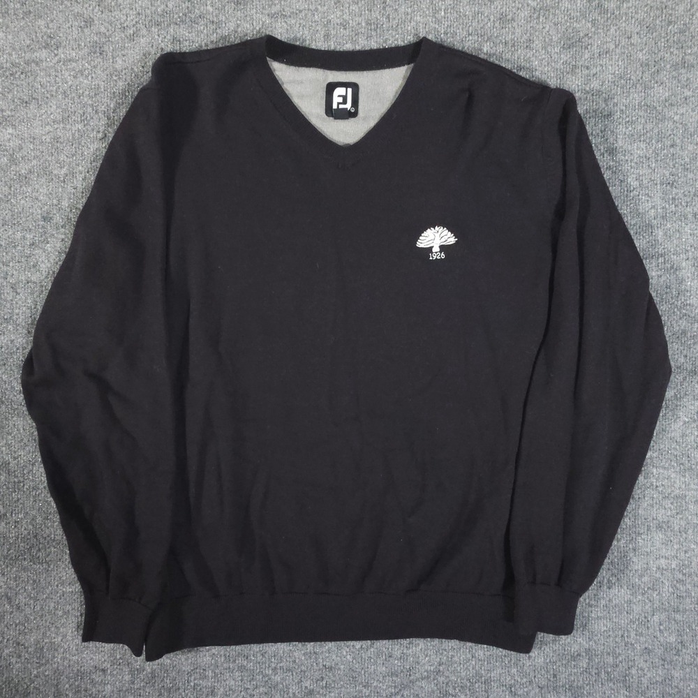 FootJoy FJ Mens Large‎ Wool Sweater Golf Pullover Black V Neck Athletic